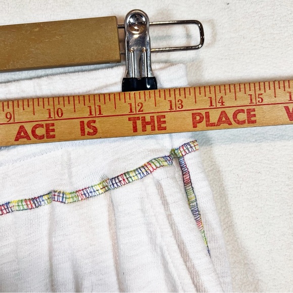 Self Contrast White Cotton Jogger Loungewear Set Sze M Colorful Embroidered Seam - Picture 12 of 13